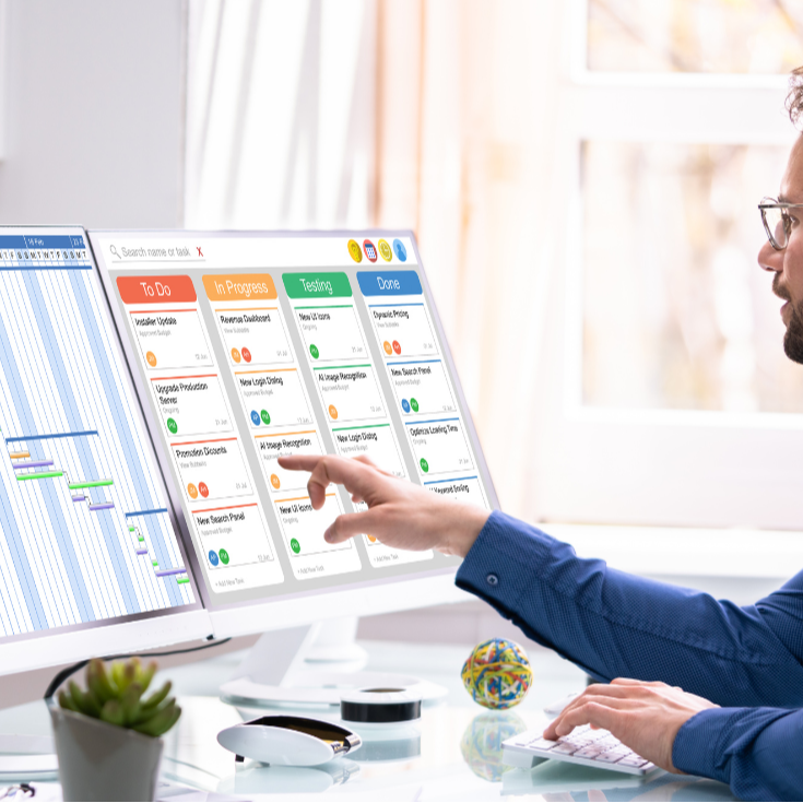 Manager viewing schedules and reports